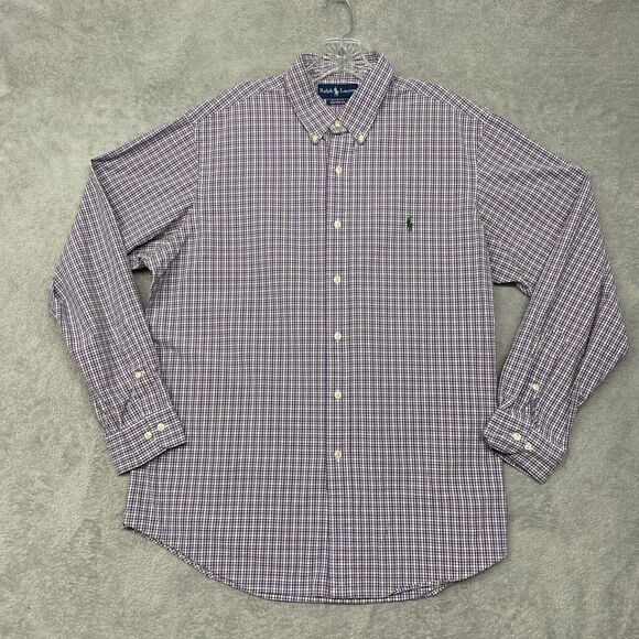 Ralph Lauren Shirt Size 17 Mens Purple Check Button Down Custom Fit - Picture 1 of 9